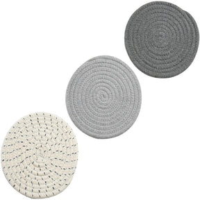 3 Pcs Potholders Colorful Cotton Thread Weave Stylish Coasters Heat Insulation Table Mat by Diameter 18CM-Grey