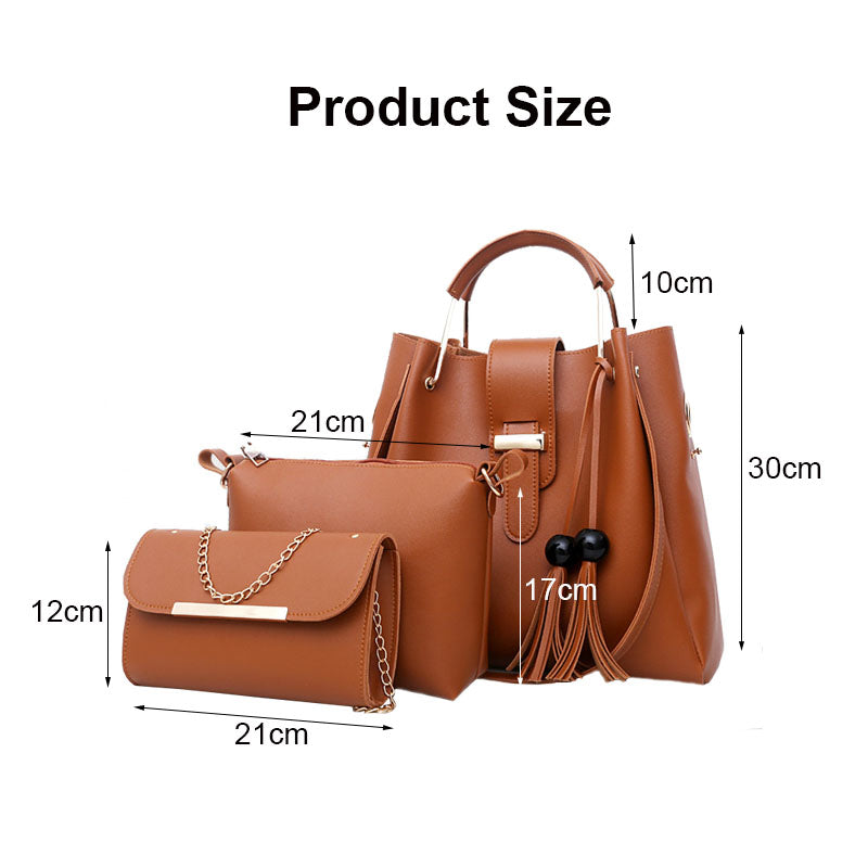 3Pcs Women Fashion Handbags Wallet Tote Bag Shoulder Bag Set-Brown