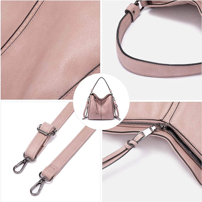 Handbags for Women Large Designer Ladies Hobo bag Bucket Purse Faux Leather-Pink
