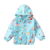 Girls Rain Jackets Lightweight Hooded Cotton Raincoats Windbreakers for Kids-BlueBee