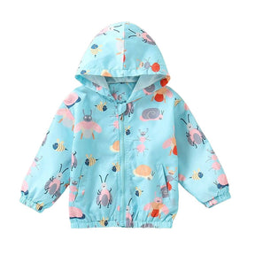 Girls Rain Jackets Lightweight Hooded Cotton Raincoats Windbreakers for Kids-BlueBee