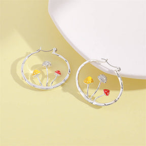 Cute Mushroom Earrings Chunky Silver Hoop Jewellery