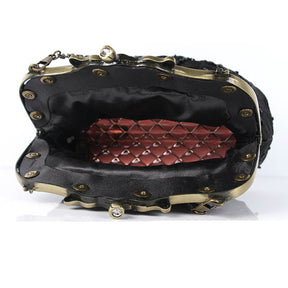 Womens Beaded Party Clutch Vintage Rose Purse-Grey