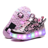 Rechargeable LED Light Shoes Roller Skates for Kids-2166 Pink