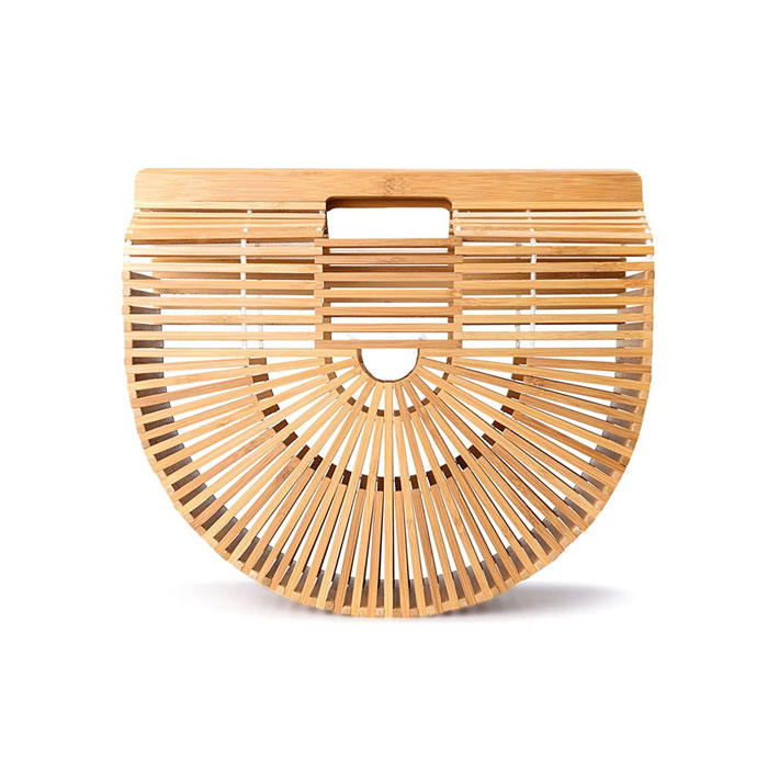 Retro Womens Bamboo Handbag Handmade Semicircle Tote Bag Wicker Basket Bag