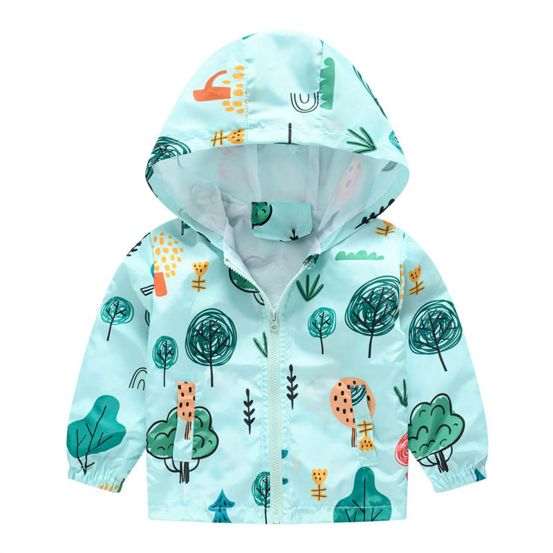 Toddler Boys Girls Cartoon Print Zip Jacket Hooded Trench Kids Casual Coats-23