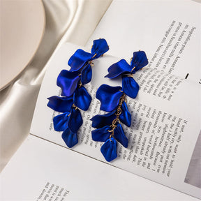 Long Drop Rose Petal Earrings for Women and Girls-Blue