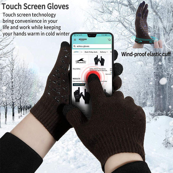 WIWU Winter Woman Gloves Upgraded Touch Screen Anti-Slip Silicone Gel Elastic Cuff Thermal-Brown-DZ32