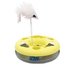 Interactive Cat Toy Scratching Spring Mouse Turntable with  Exercise Bell Balls-Yellow