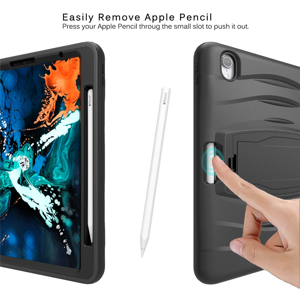 Shock Wave Kickstand Case Anti-Fall Protection With Pencil Holder For iPad Pro12.9 (2018)-Black