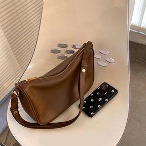 Womens Shoulder Bag Soft Leather with Adjustable Shoulder Strap-Brown