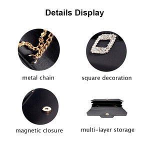Womens Fashion Square Buckle Design Evening Bag with Chain Strap-Silver
