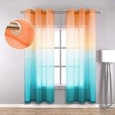 2 Panel Sheer Ombre Curtains Grommet Drapes for Girls Bedroom-OrangeGreen
