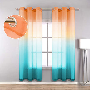 2 Panel Sheer Ombre Curtains Grommet Drapes for Girls Bedroom-OrangeGreen