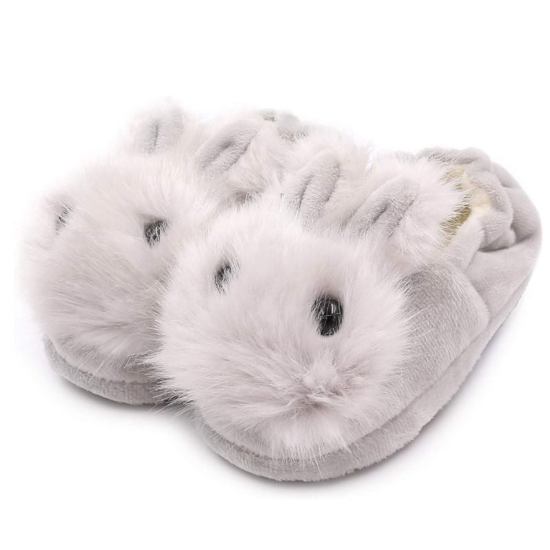 Fuzzy Rabbit Slippers for Toddler Girls Anti-Slip Warm House Shoes-Grey