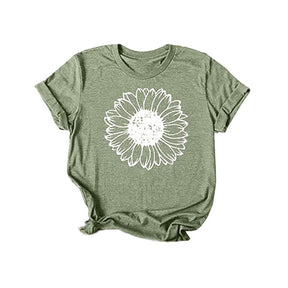 Womens Sunflower Summer Short Sleeve T-shirt Loose Casual Top-Fruit Green