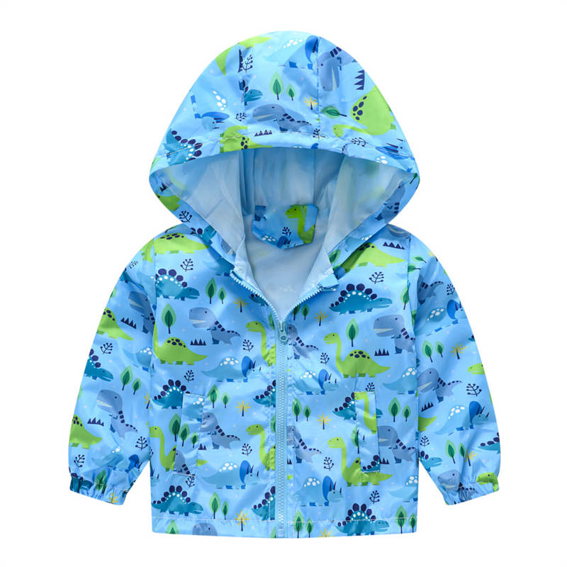 Toddler Boys Girls Cartoon Print Zip Jacket Hooded Trench Kids Casual Coats-39