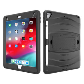 Shock Wave Kickstand Case Anti-Fall Protection With Pencil Holder For 9.7inch iPad 5/iPad 6/iPad Air2/iPad Pro9.7-Black