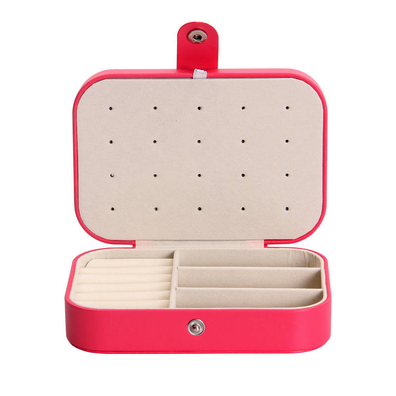 Home & LivingJewelry Box PU Leather Small Portable Travel Case 2 Layers Display Storage Box-Red