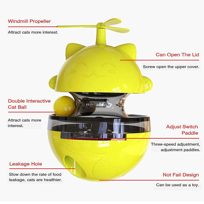 Tumbler Style Cat Food Dispenser Treat Toys with Dual Rolling Balls-Yellow