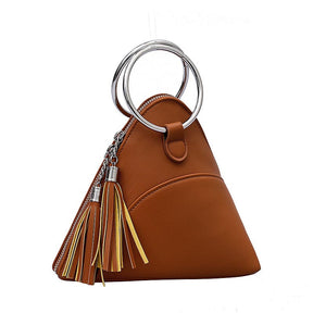 Women Cute Tassel Clutch PU Leather Triangle Bags-Brown