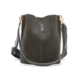 Women Bucket Bag Large Capacity Vintage PU Leather Handbag-Grey