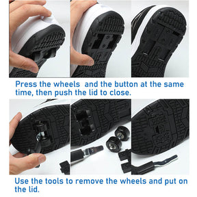 Fashion Kids Sneakers LED Roller Skate Shoes with Four Wheels-Black