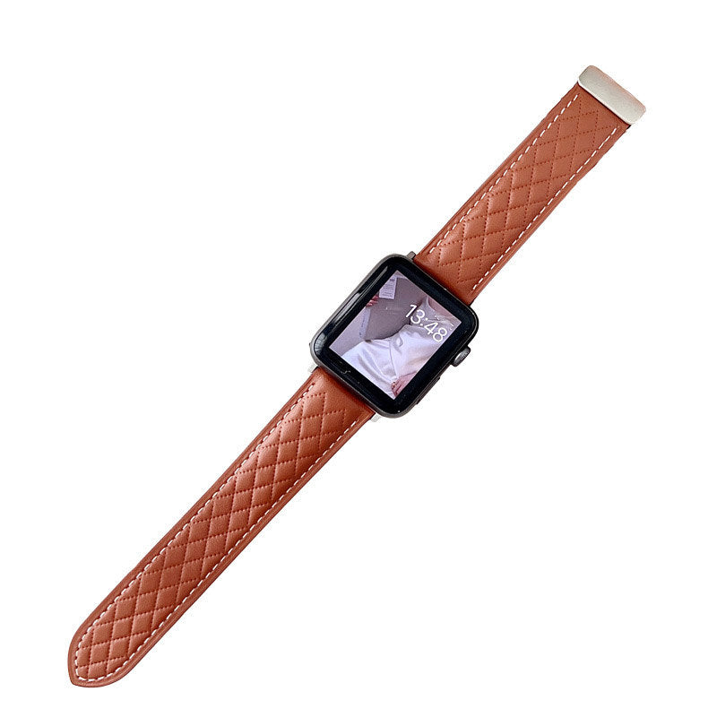 Vintage Leather Band Rhombus Pattern Magnetic Clasp for Apple Watch-Brown