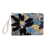 Women Clutches Embroidery Sequins Design Straw Bag for Vacation-Navy Blue