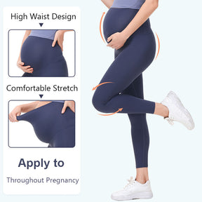 Maternity Leggings Over The Belly Stretch Breathable Yoga Tights-Blue