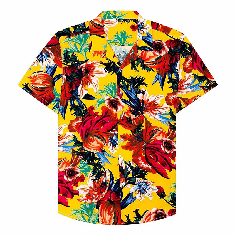 Cotton Regular Fit Short Sleeve Casual Hawaiian Shirt for Men-Yellow