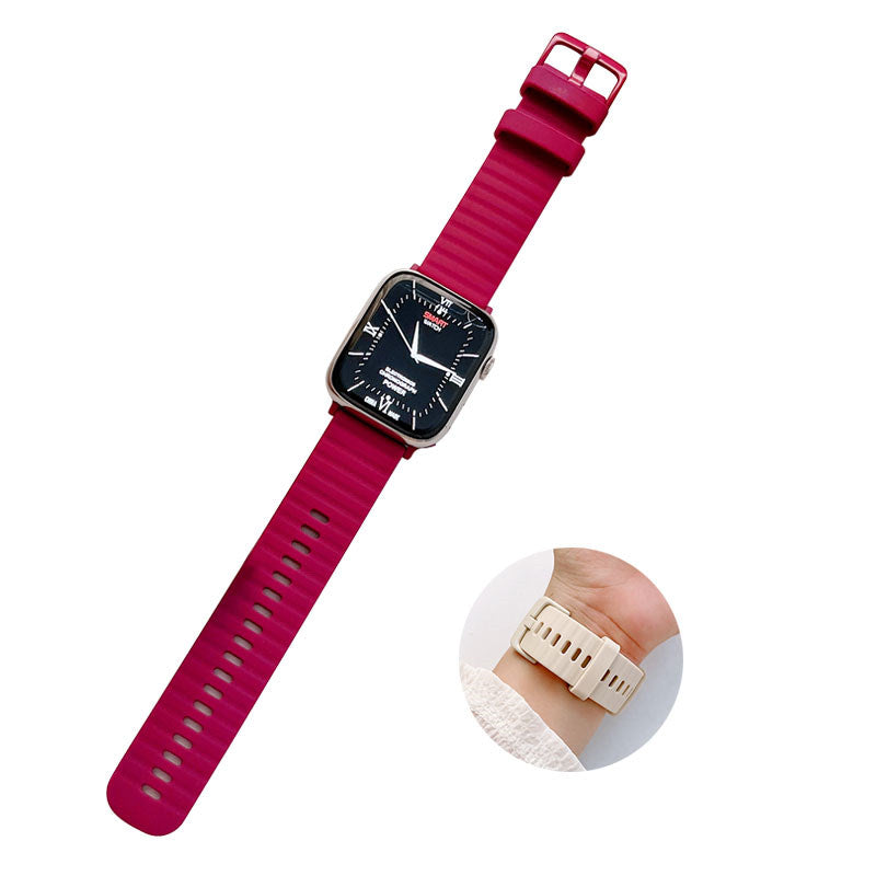 Silicone Wave Pattern Watch Band Compatible with Apple Watch- RoseRed