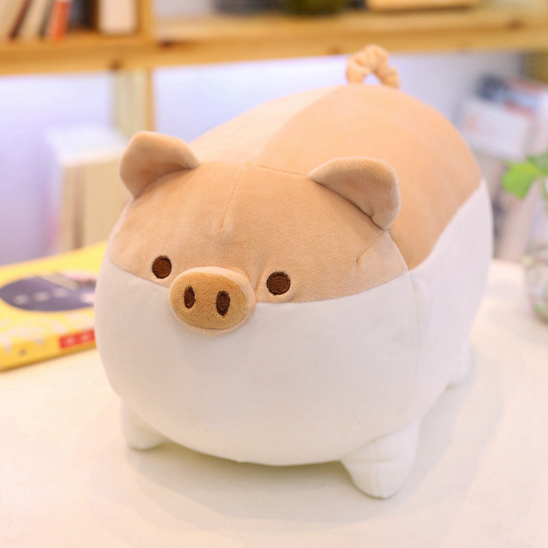 Soft Fat Pig Plush Hugging PillowCute Piggy Stuffed Animal Doll Toy Gifts for Bedding Kids Birthday-Brown