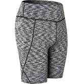 Women Yoga Shorts With Pocket High Waist Fitness Leggings Sports Running Quick Drying Perspiration Tights 2034-Colorful Black