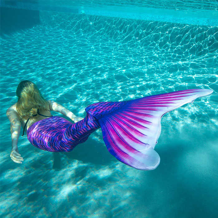 Kids Atlantis Mermaid Tails For Swimming Swimsuit With Flippers-Violet