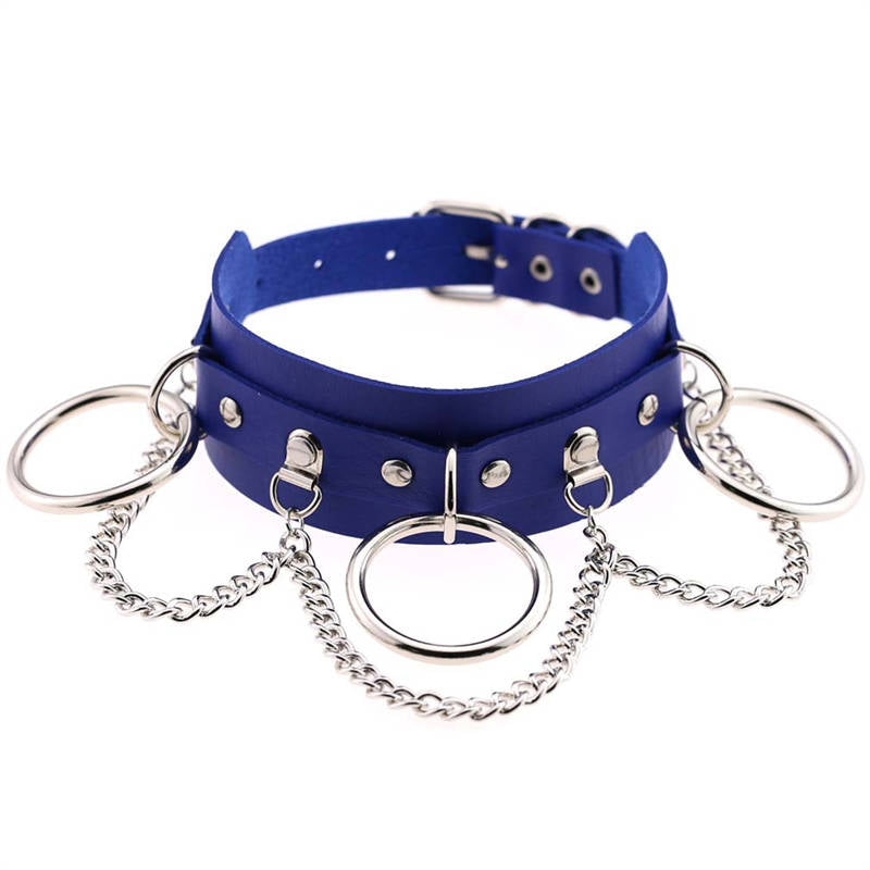 Pu Leather Choker with Black Punk Rock Rivet Collar-Sapphire