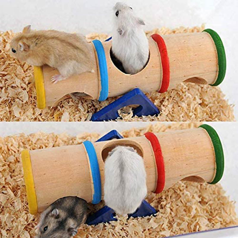 Hamster Toys Wooden Tunnel Seesaw Fun Exercise House Cage Nest Accessories