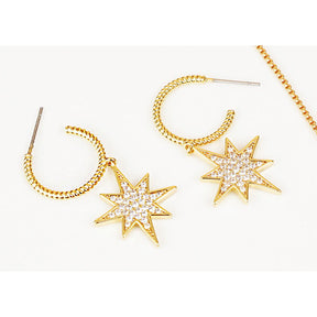 Pair of Cute Star Dangle Hoop Earrings for Women-Gold