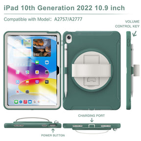 Tablet Case For iPad 10th with 360¡ã Kickstand/Hand Strap Shockproof-JadeGreen