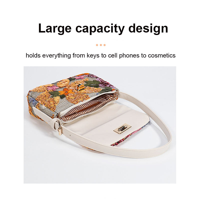 Womens Premium Shoulder Bag Embroidery Sequin Craft Purse-XXF-Orange