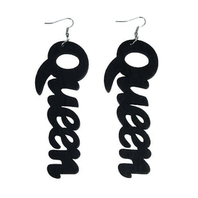 Queen Wood Dangle Pierced Earrings-Black