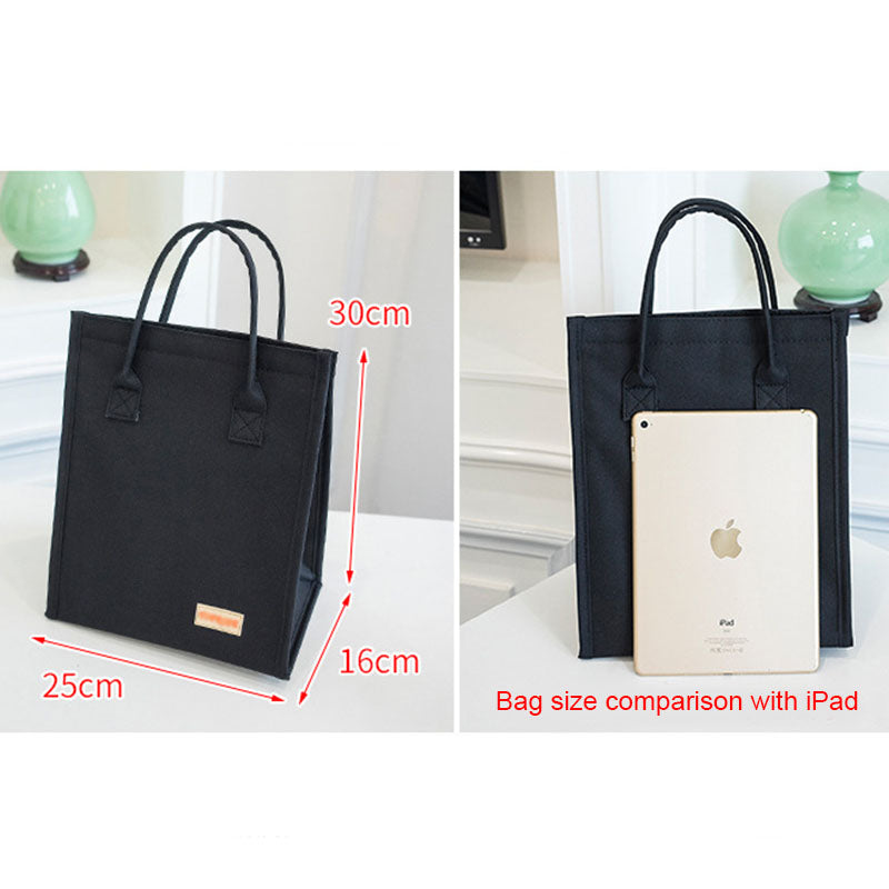 Waterproof Portable Lunch Bento Bag Velcro Insulated Picnic Handbag-Black