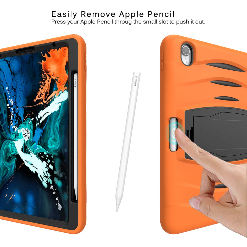 Shock Wave Kickstand Case Anti-Fall Protection With Pencil Holder For iPad Pro12.9 (2018)-Orange