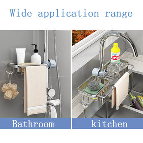 Faucet Sponge Holder Rustproof Sink Caddy for Dishcloth-Black