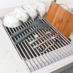 Over The Sink Multipurpose Roll-Up Dish Drying Rack 52*33CM-Brown