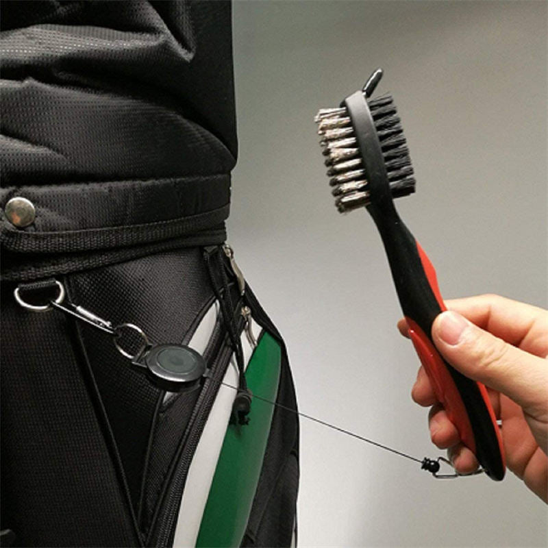 2Pcs Golf Club Brush Groove Cleaner with Retractable Zip-line Carabiner-Green Black