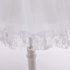 Girls Tulle Lace Flower Princess Wedding Dress For Toddler And Baby Girl-White