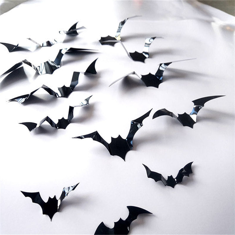 12PCS Halloween 3D Bats Decoration,12 kinds of Realistic PVC Black Bat Sticker for Home Decor DIY Wall Decal Party Supplies