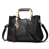 Ladies Leather Vintage Handbag Large Capacity Shoulder Bag-Black