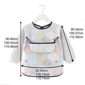 Kids Waterproof Art Smock Cartoon Long Sleeve Aprons with Bib-Clouds